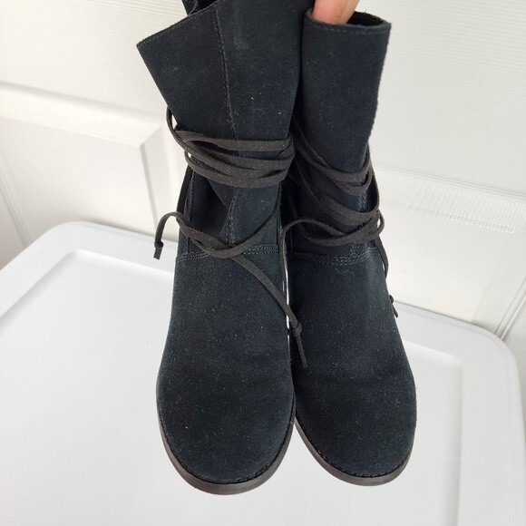 Toms Ankle Boots Mila Bootie Black Suede Leather Heel Slip On Ankle Strap Sz 8 - Picture 3 of 11